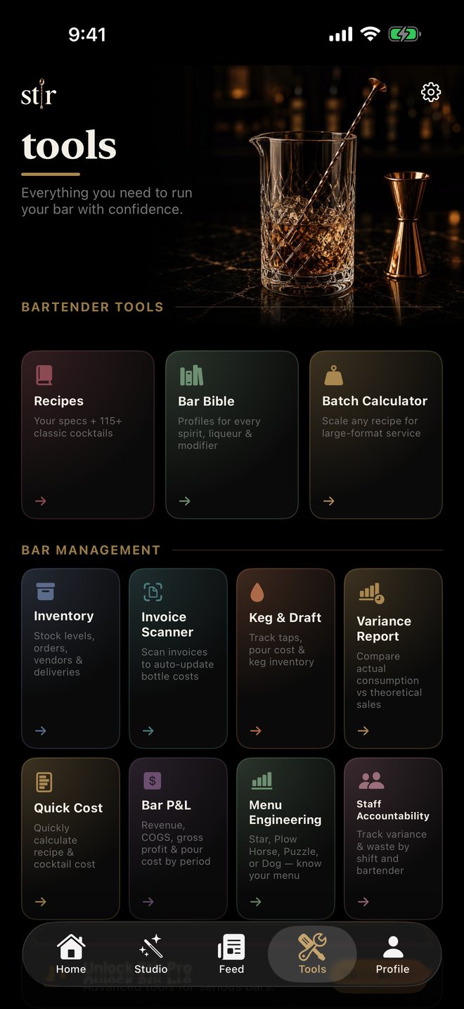 Stir Tools: bartender tools and bar management in one screen